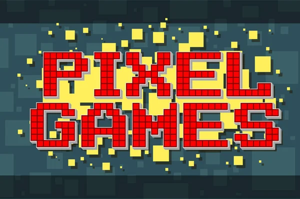 Botão de texto retrô pixel vermelho para jogos de vídeo — Vetor de Stock