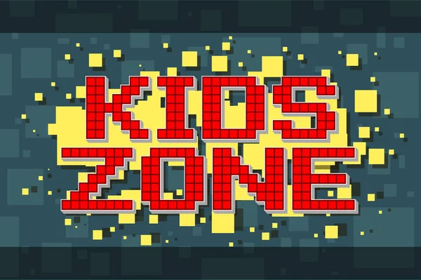 Rode pixel retro kids zone knop voor videospelletjes — Stockvector