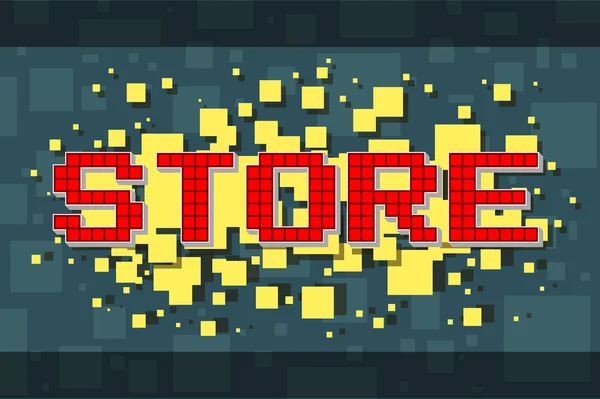 Piros pixel store gomb részére video játékok — Stock Vector
