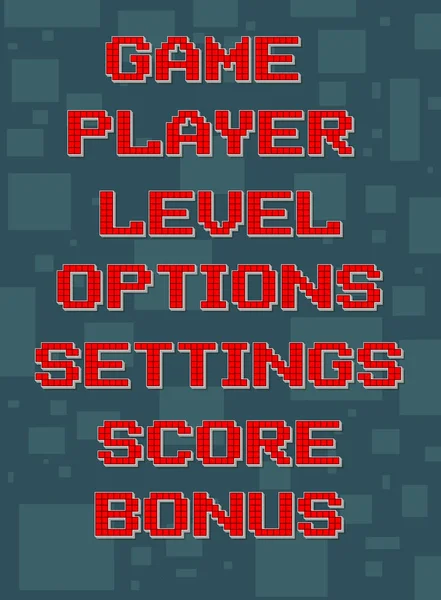 Roter Pixel Retro anderer Text für Videospiele-Set — Stockvektor
