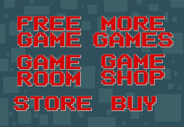 Pixel vermelho retro texto diferente para jogos de vídeo conjunto — Vetor de Stock