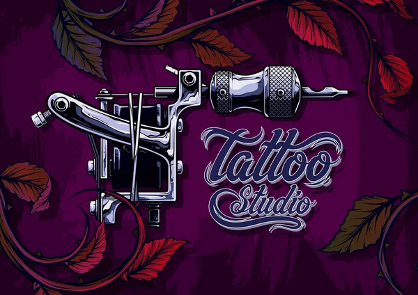 Máquina de tatuaje gráfica de metal blanco y negro — Vector de stock