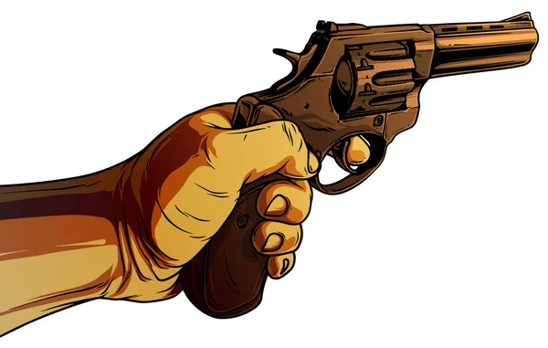 Cartoon human hand holding old revolver — Stock Vector