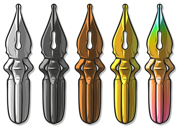 Cartoon metallo colore antico inchiostro penna vettoriale set — Vettoriale Stock