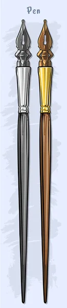 Cartoon metallo colore antico inchiostro penna vettoriale set — Vettoriale Stock