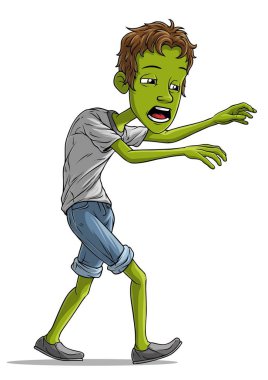 Karikatür yürüyen yorgun zombi çocuk karakter vektör