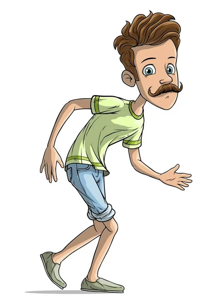 Cartoon caminhando hipster menino personagem vetor —  Vetores de Stock