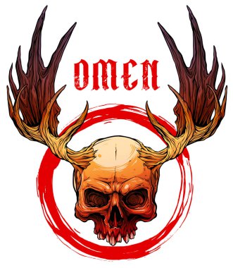 Moose boynuzları ile grafik renkli insan kafatası