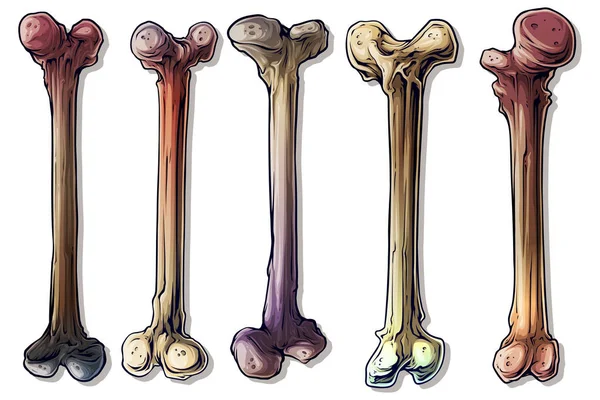 Gedetailleerde grafische kleurrijke menselijke botten instellen — Stockvector