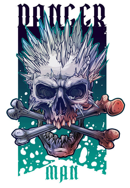 Графический человеческий череп с шипами льда
