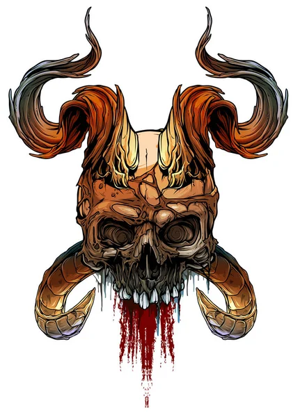 Grafische kleurrijke menselijke schedel met Deamon hoorns — Stockvector