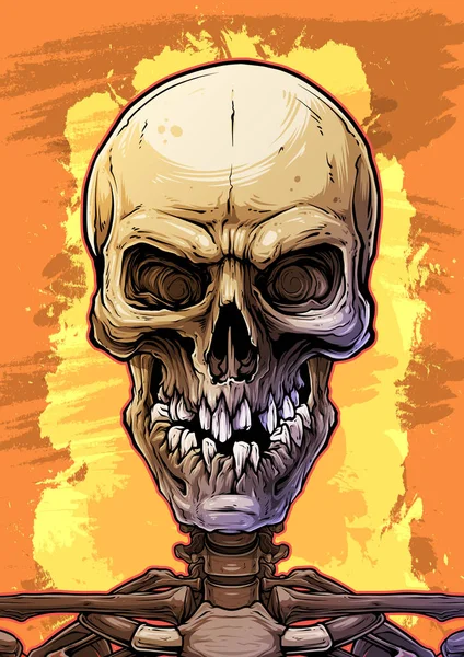 Crâne humain coloré détaillé avec des dents cassées — Image vectorielle