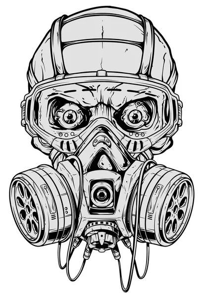 Detaillierte Grafik menschlicher Schädel mit Gasmaske — Stockvektor