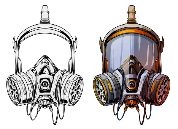 Grafický detailní ochranný respirátor plynové masky — Stockový vektor