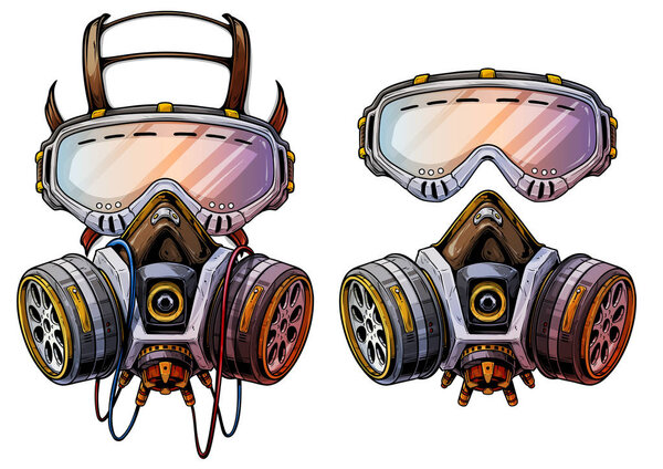 Graphic detailed protective gas mask respirator