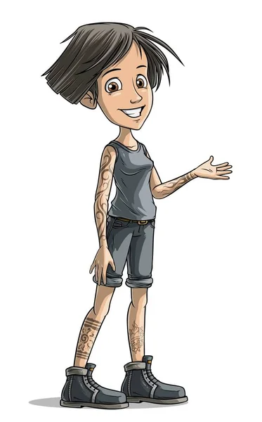 Potetovaný dívčí znakový vektor z kreslené bruneta — Stockový vektor