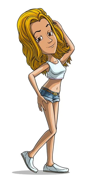 Cartoon pirang sexy girl character vector - Stok Vektor