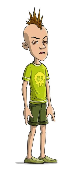 Desenhos animados engraçado punk menino personagem mohawk vetor — Vetor de Stock