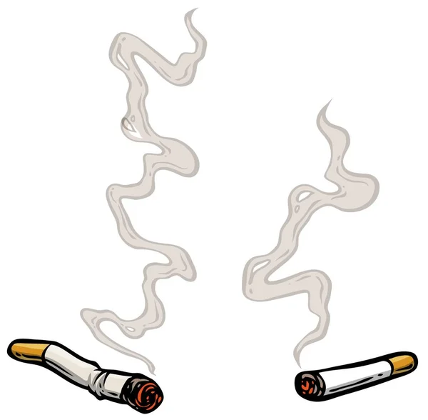 Dibujos animados cigarrillos encendidos con humo — Vector de stock