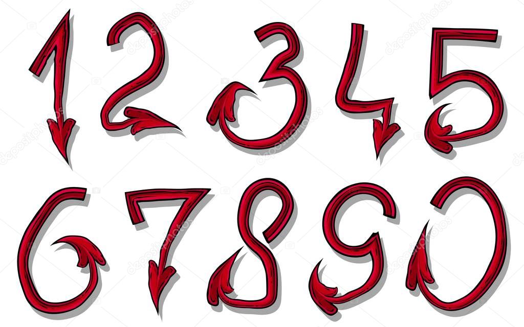 Handrawn design font of red devil numbers