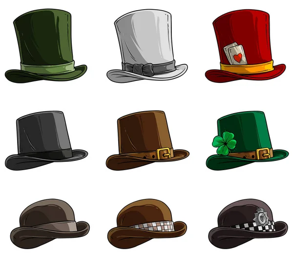 Dibujos animados diferentes tapas y sombreros vector icono conjunto — Vector de stock