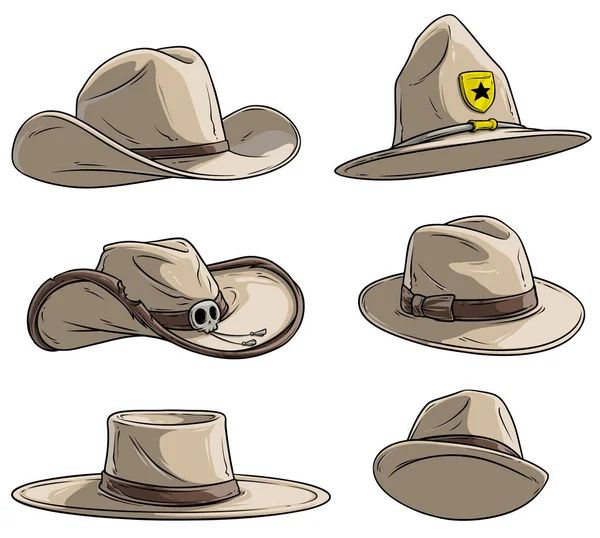 Set di icone vettoriali per cappelli e cappelli diversi da cartone animato — Vettoriale Stock