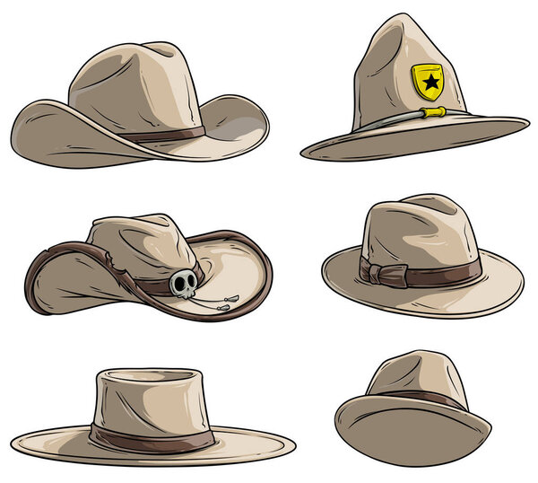 Cartoon different caps and hats vector icon set