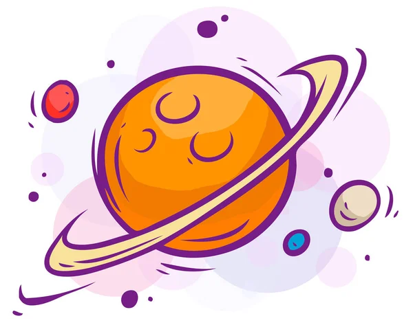 Ilustración espacial de dibujos animados con saturno y planetas — Vector de stock