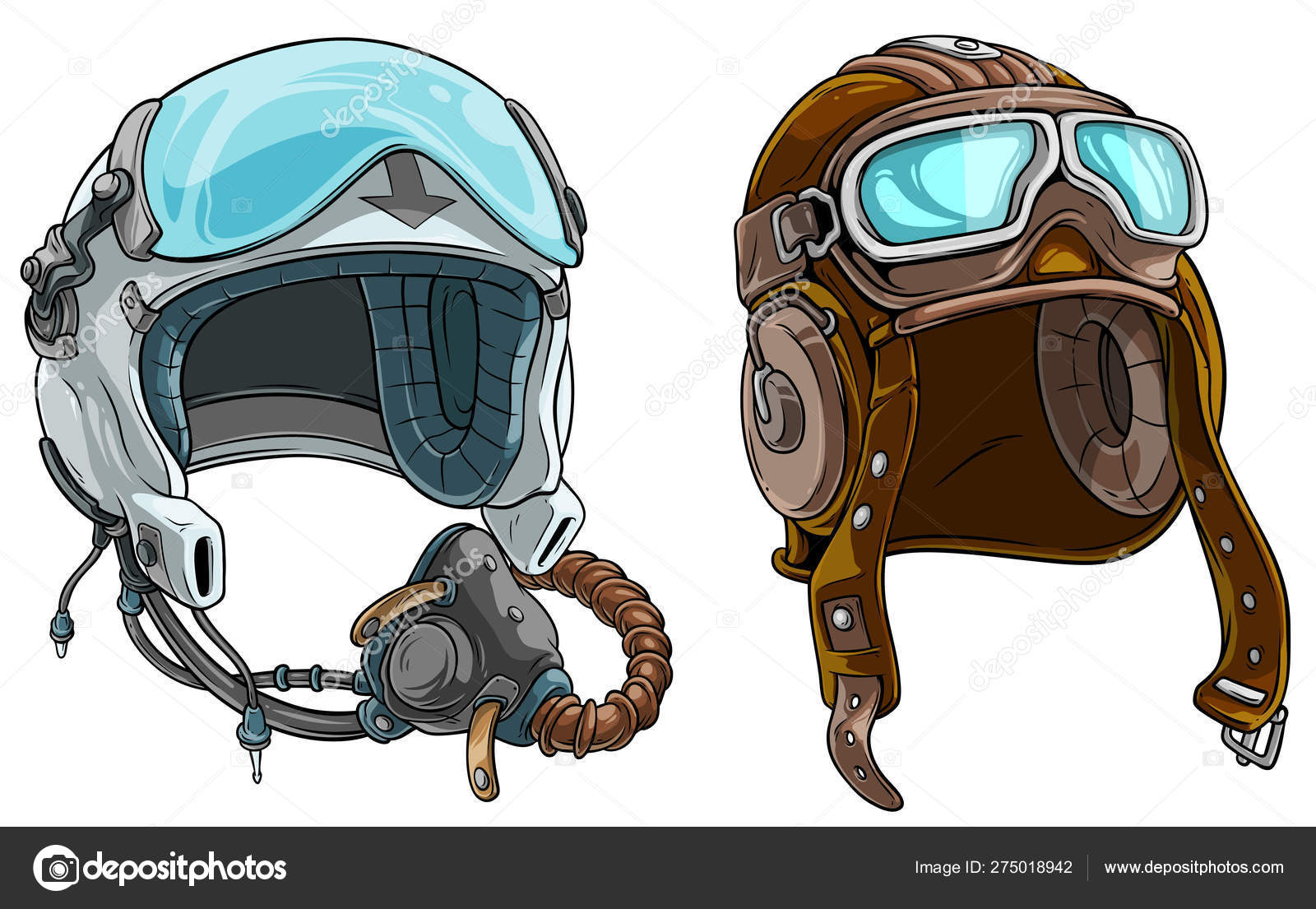 Casco piloto aviador moderno y retro de dibujos animados Vector de