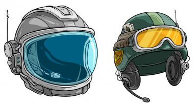 Karikatür uzay astronot ve ordu asker kask
