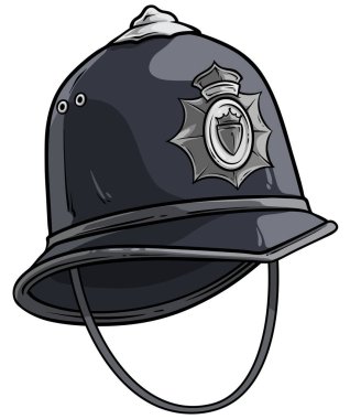 Cartoon London police helmet with metal badge clipart