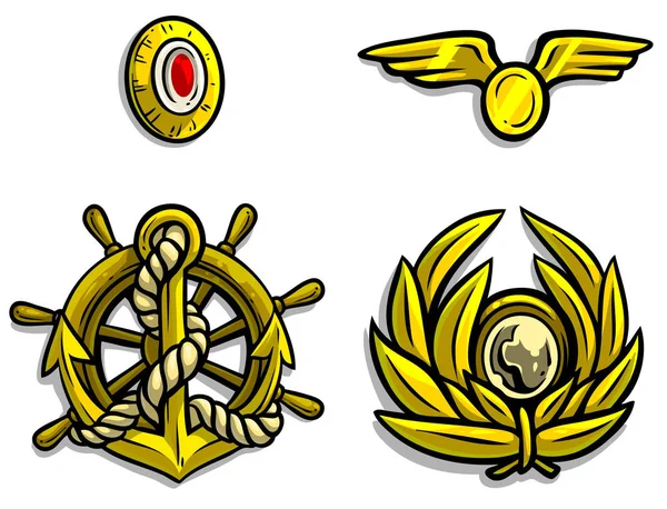 Emblemas do exército dourado dos desenhos animados para bonés de pico — Vetor de Stock