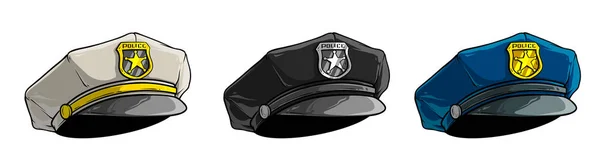 Cartoon police peaked cap with golden badge — Stock Vector