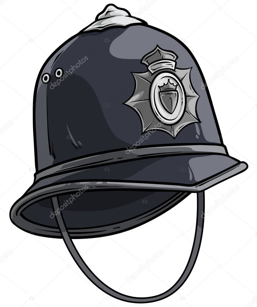 Cartoon London police helmet with metal badge