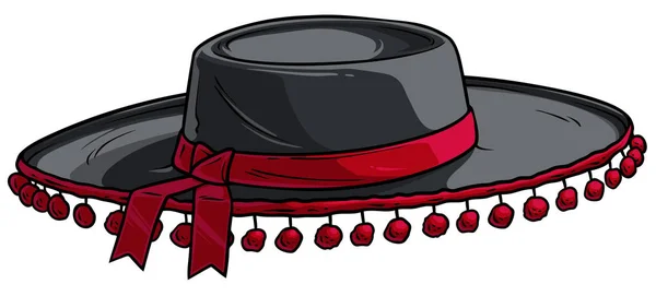 Dibujos animados negro toreador o matador sombrero vector icono — Vector de stock