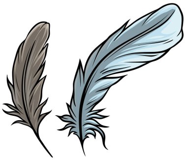 Karikatür detaylı kuş tüyleri vektör seti