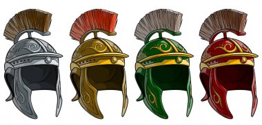 Cartoon ancient roman soldier helmet vector set clipart
