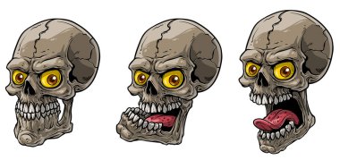 Karikatür gerçekçi korkunç insan kafatasları vektör seti