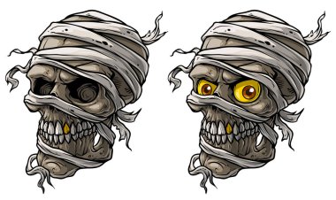 Karikatür gerçekçi korkunç mumya kafatasları vektör seti