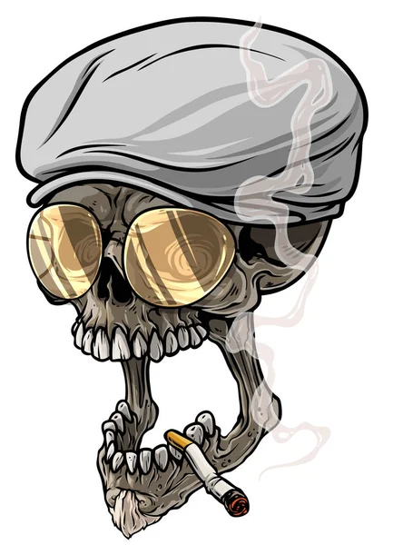 Kreskówka ludzka czaszka w czapce i okulary — Wektor stockowy