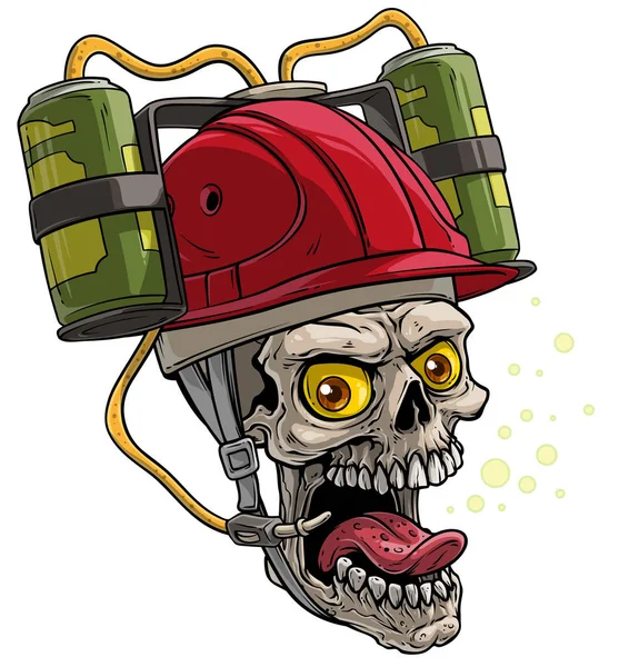 Dessin animé crâne humain en rouge boire casque de bière — Image vectorielle