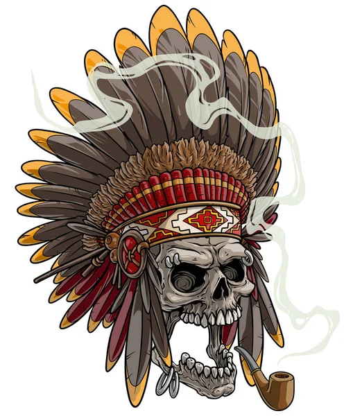 Карикатурный череп в головном уборе американского индейца — стоковый вектор