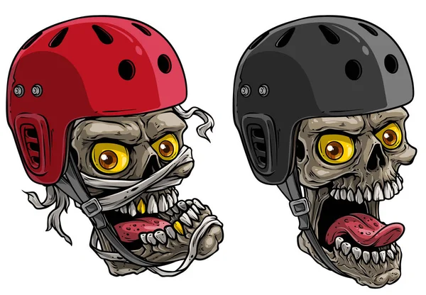 Cartoon schedels in beschermende skateboard helm — Stockvector