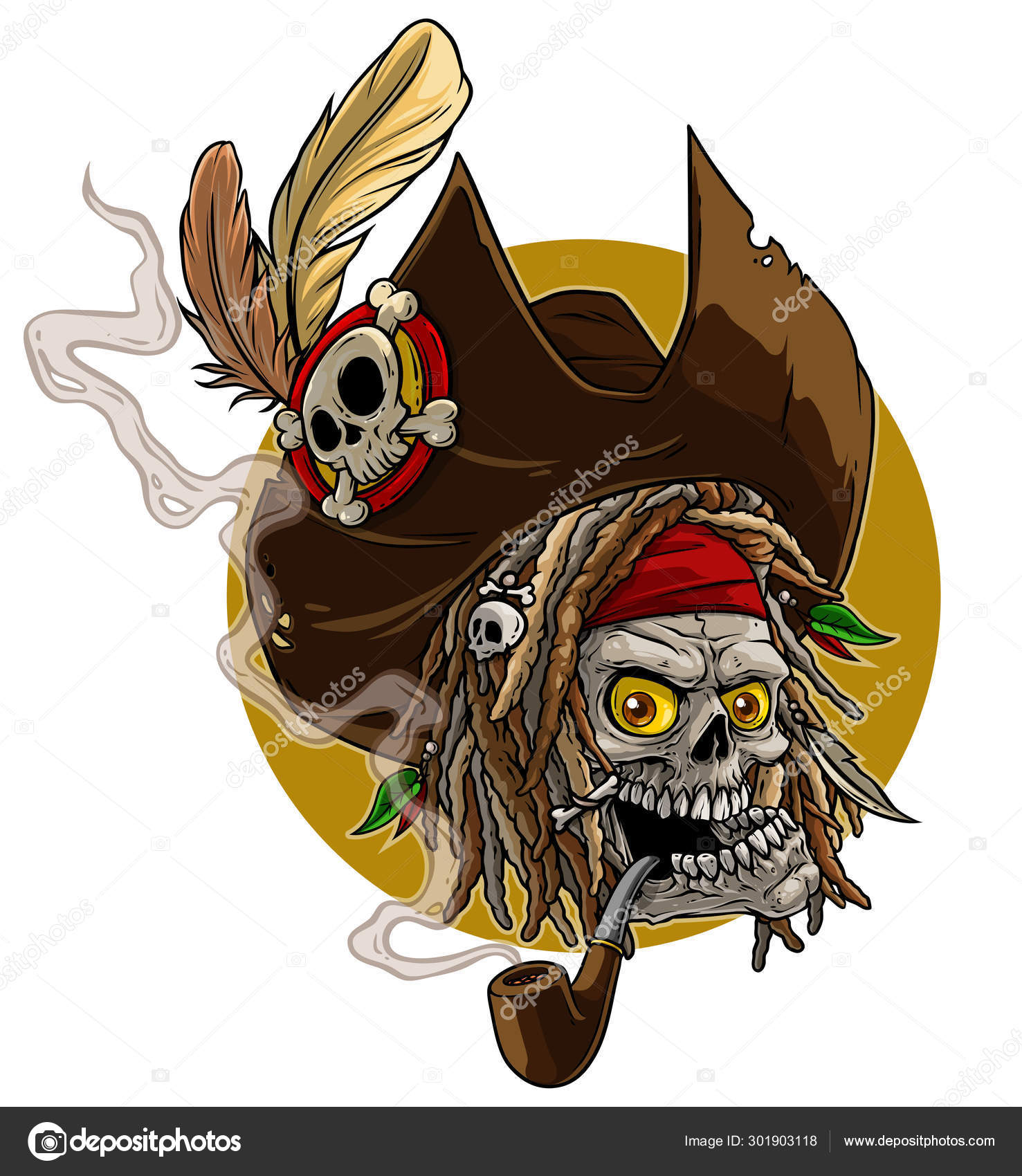 羽を持つ海賊の帽子で漫画人間の頭蓋骨 ストックベクター ©GB_Art 301903118, image size:1477x1700