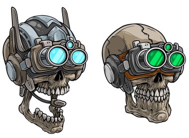Fütüristik gözlük karikatür cyborg asker kafatası