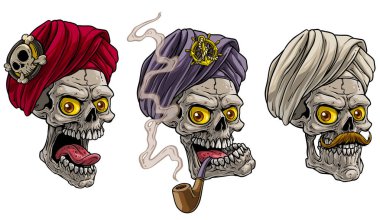 Geleneksel hint türban karikatür insan kafatasları