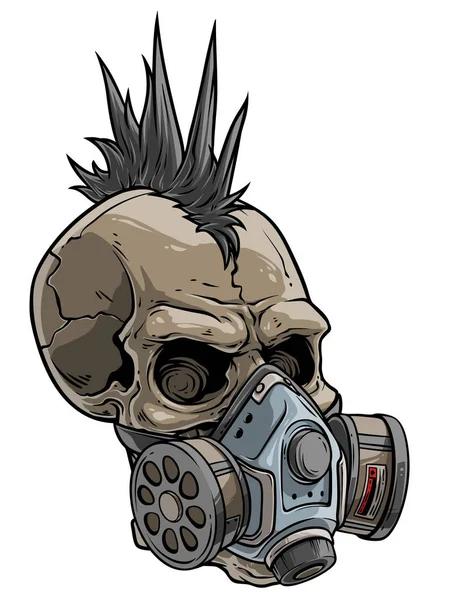 Cartoon punk skull in chemical gas mask respirator — Stock Vector