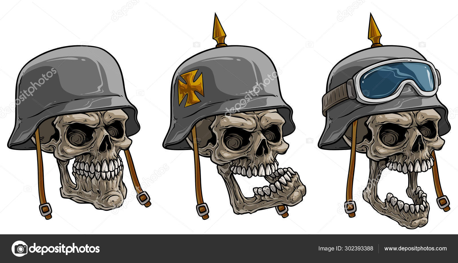 Cartoon human skulls in old german soldier helmet Stock Vector Image by  ©GB_Art #302393388