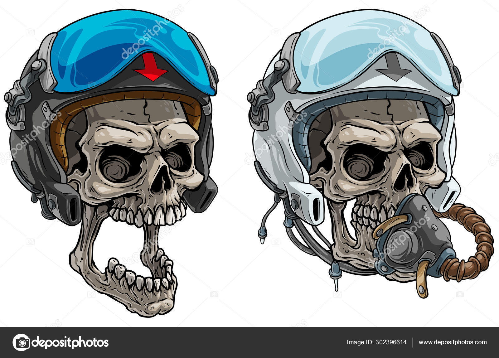 Cartoon human skulls in modern pilot helmet Stock Vector Image by ©GB_Art  #302396614