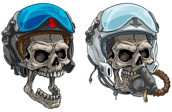 Cartoon menselijke schedels in moderne pilot helm — Stockvector